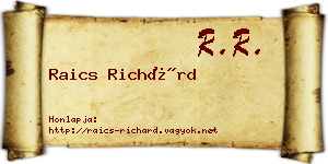 Raics Richárd névjegykártya